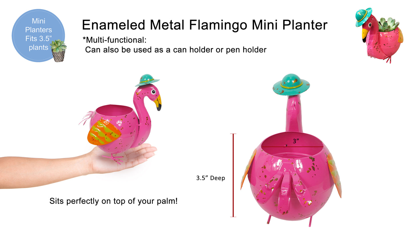 Metal Mini Flamingo Planter Garden Flower Pot Indoor Pen Holder Outdoor Yard Art