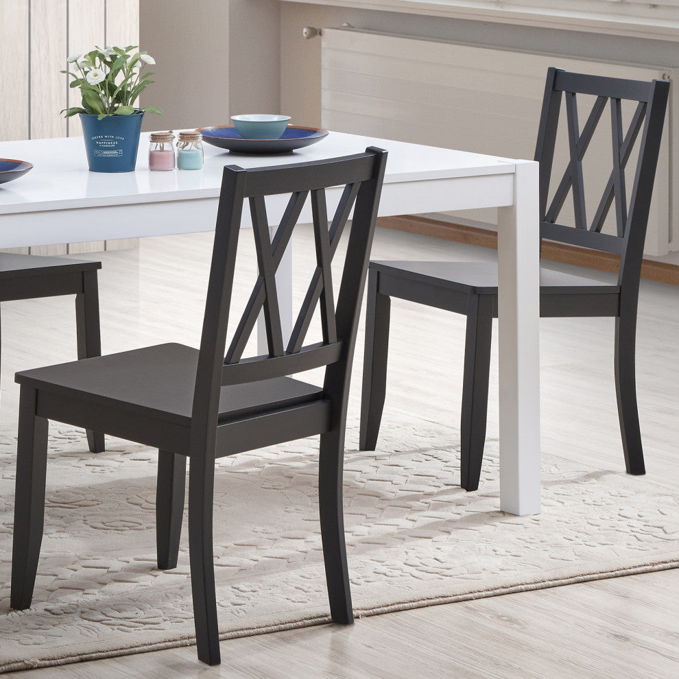 Set of 2 Double-X Back Wood Chairs, Black