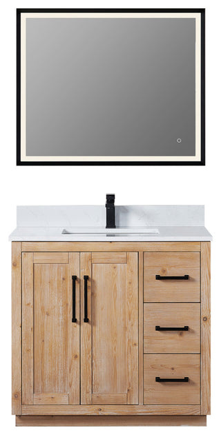 Cicero Vanity, Grain White Engineered Stone Countertop, Light Brown, 36", With Mirror