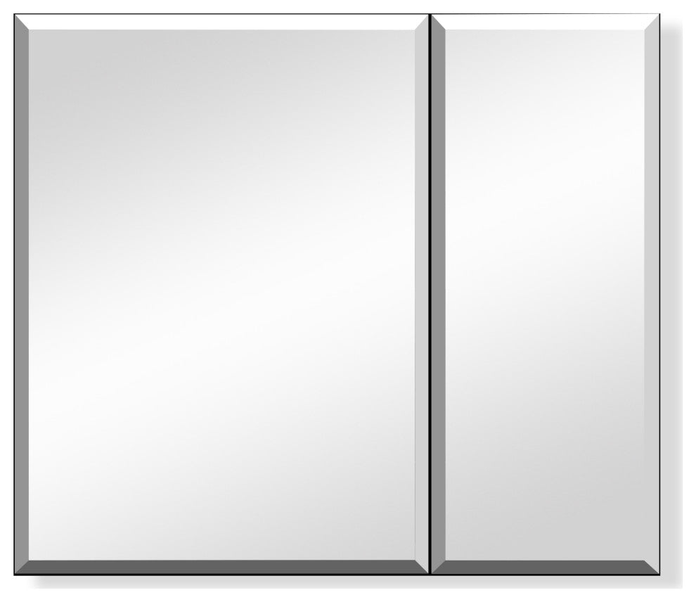 Aurora Recessed or Surface Mount Frameless Mirror with 2 Shelves,30x26Inch