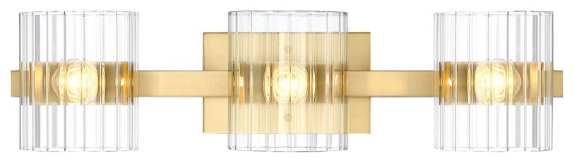 Designers Fountain Aries 24.25" 3-Light Vanity, Gold/Clear Ribbed, D284C-3B-BG