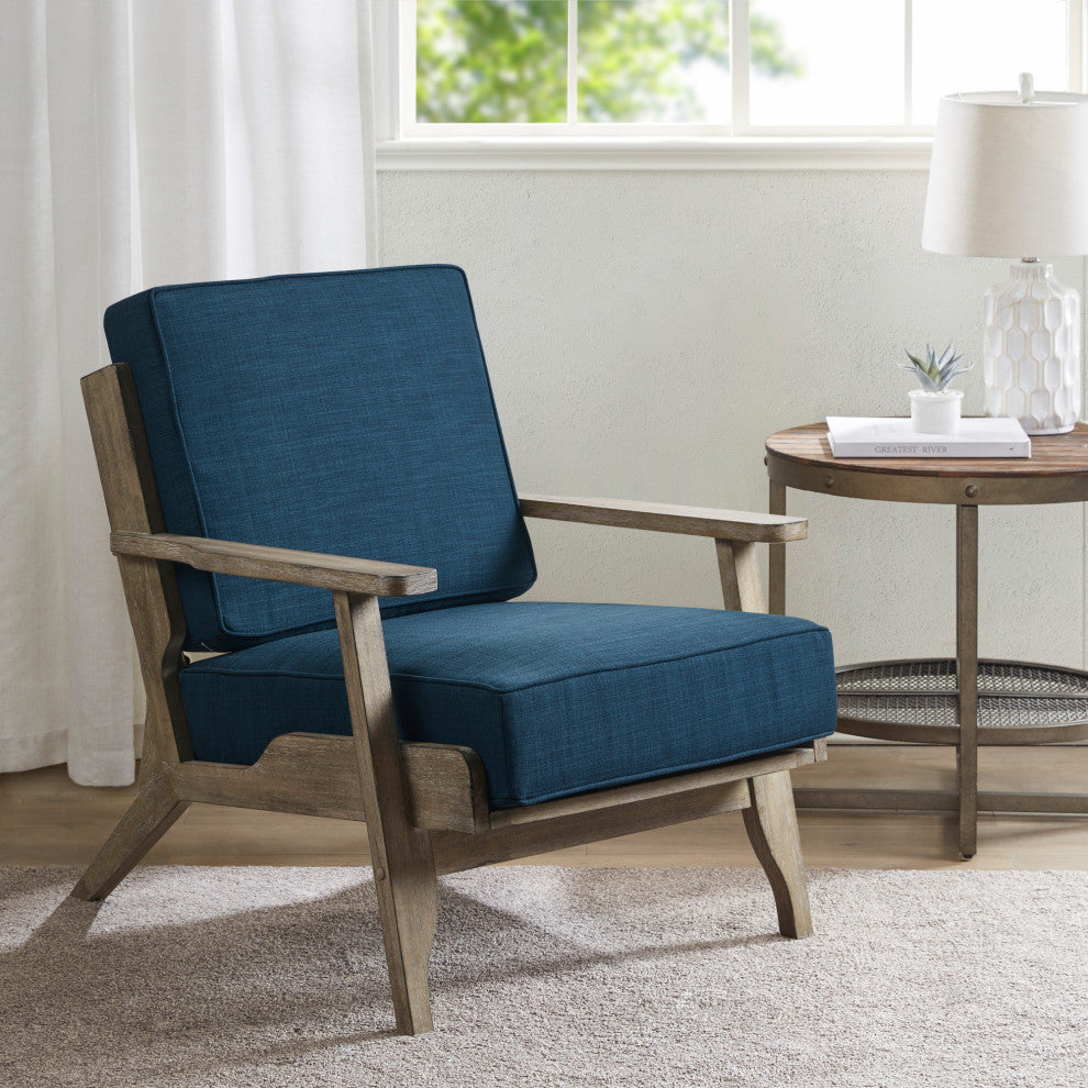 INK+IVY Malibu Reclaimed Wood Farmhouse Accent Chair, Navy Blue