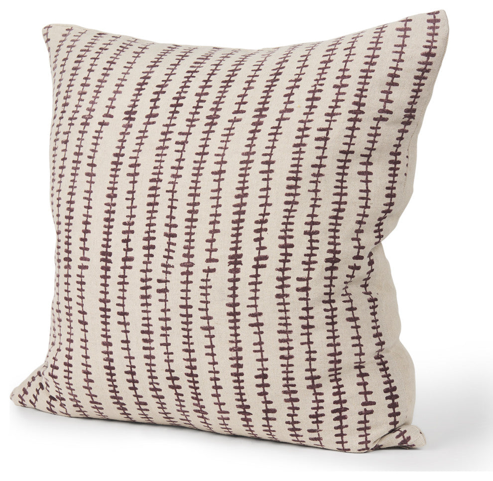 Jenna Beige With Merlot Print Linen Square Decorative Pillow Cover