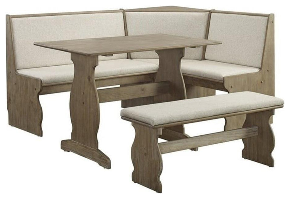 Riverbay Furniture Transitional Wood Corner Nook Dining Set in Brown