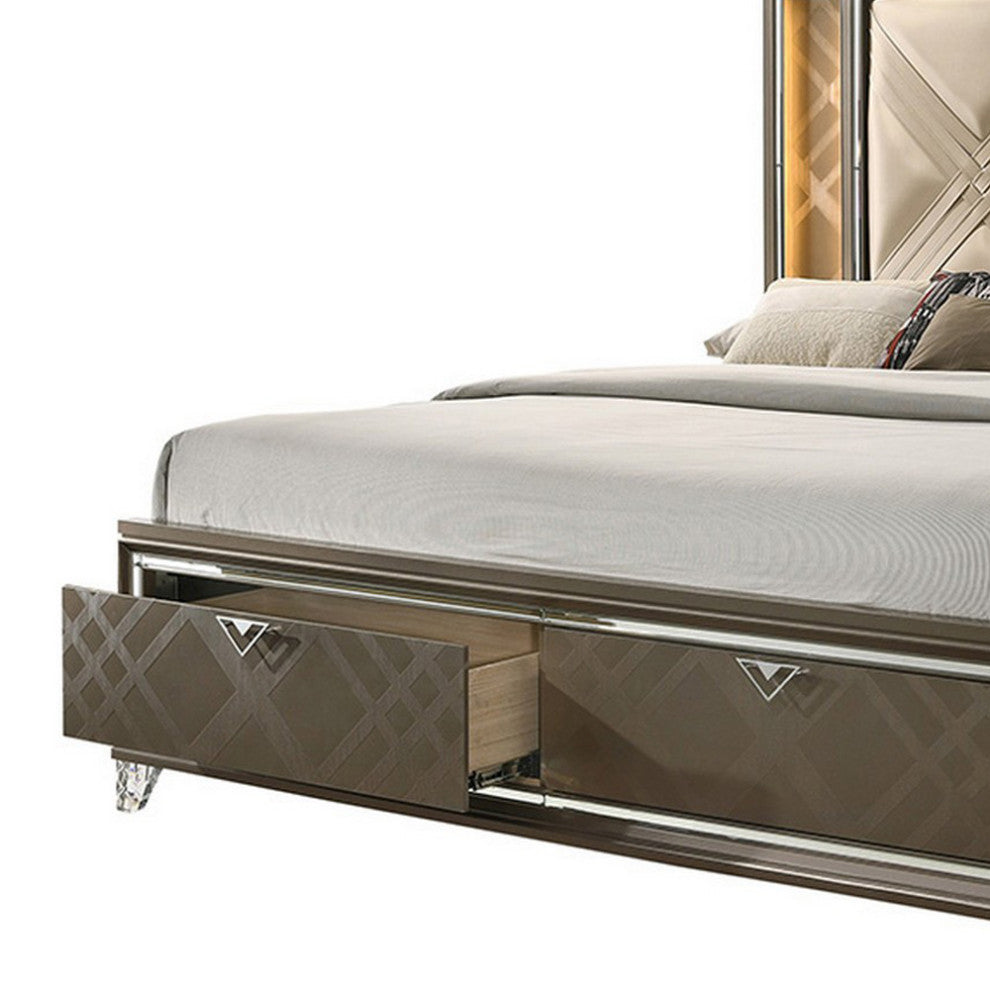 Benzara BM252712 Full Bed With 2 Drawers and Padded Headboard, Brown