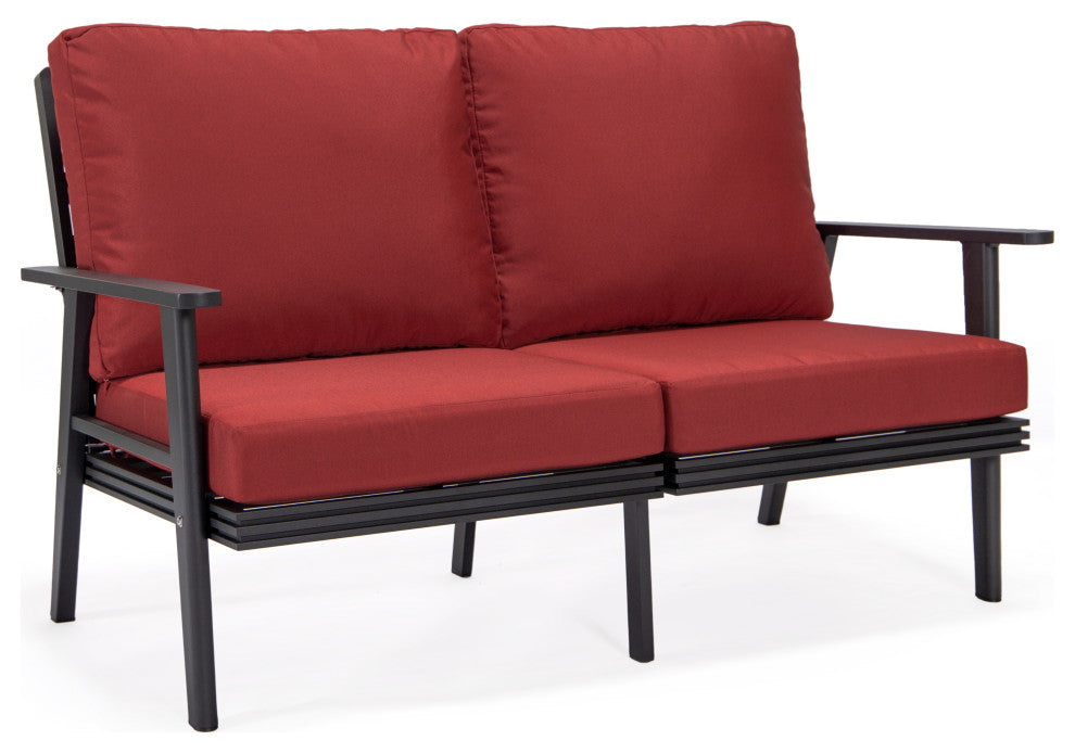 Leisuremod Walbrooke Patio Loveseat With Black Aluminum Frame, Red