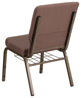 HERCULES 18.5'W Church Chair in Brown Dot Fabric,Book Rack - Gold Vein Frame