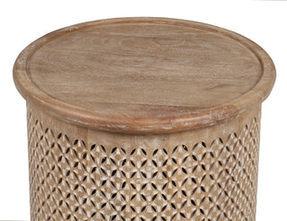 Sumter 17"Diameter Mango Wood Drum Side Table, Brown/White