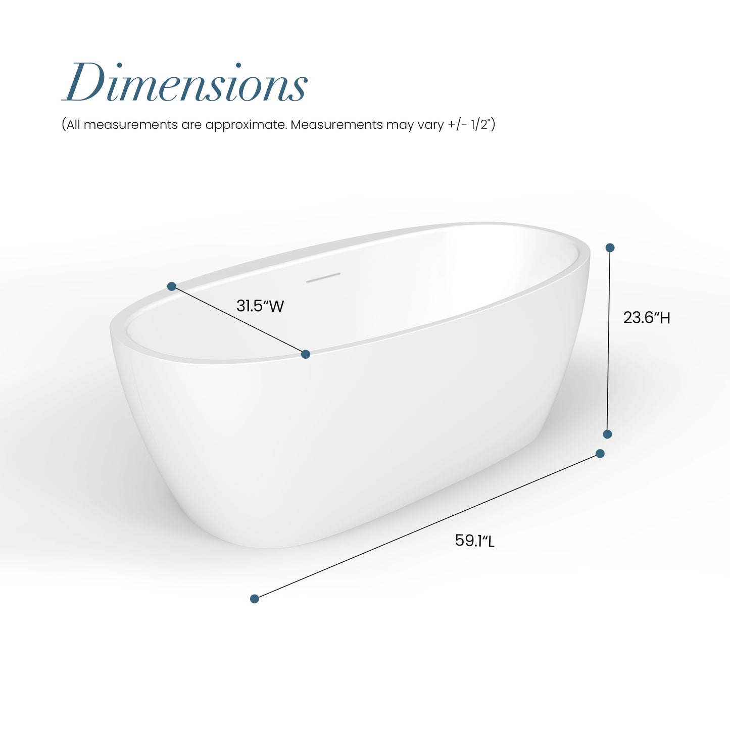 Everly Soaking Bathtub, 59"x31.5"