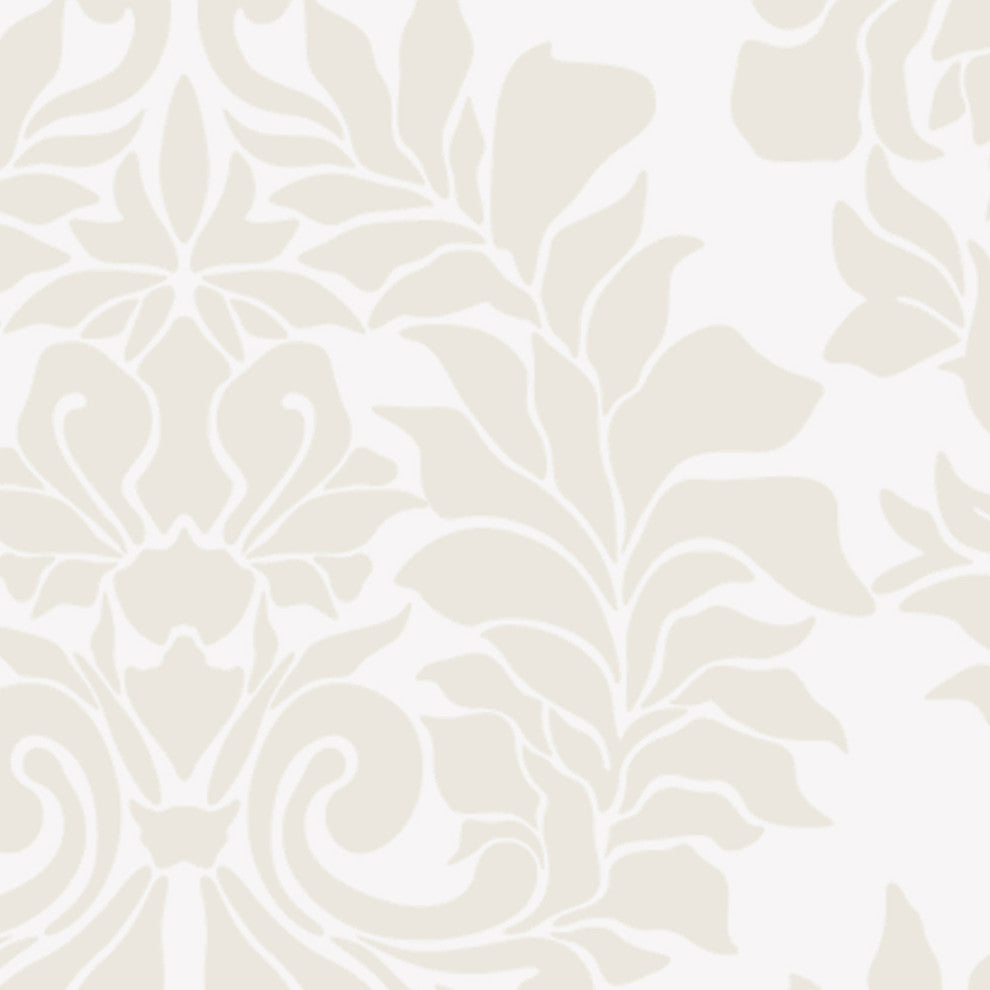 Classic Damask Peel and Stick Vinyl Wallpaper, Beige on White, 24"w X 60"h