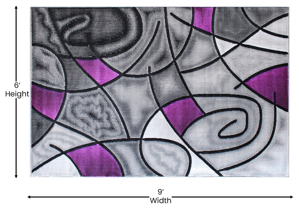 Angie Collection Rectangle 6' x 9' Abstract Area Rug, Purple