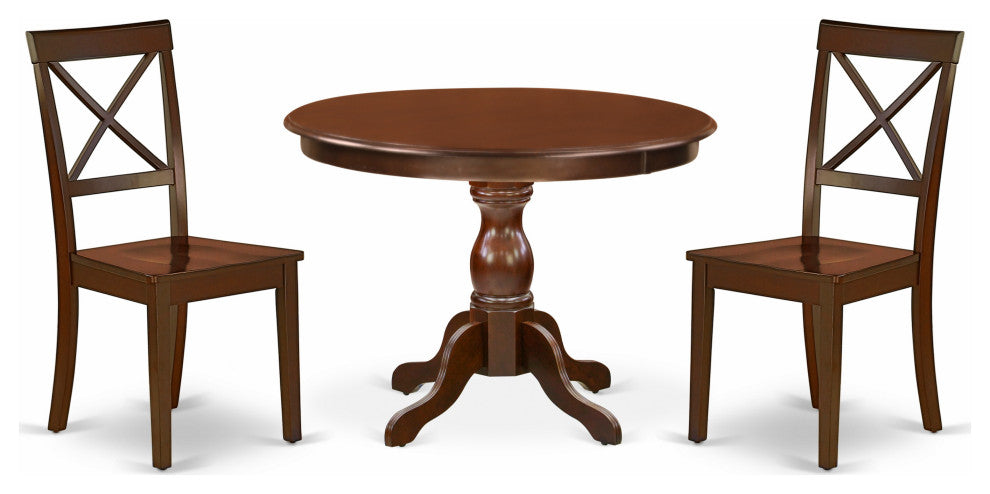 3 Pc Dining Set, Mahogany Table, 2 Mahogany Wooden Chairs