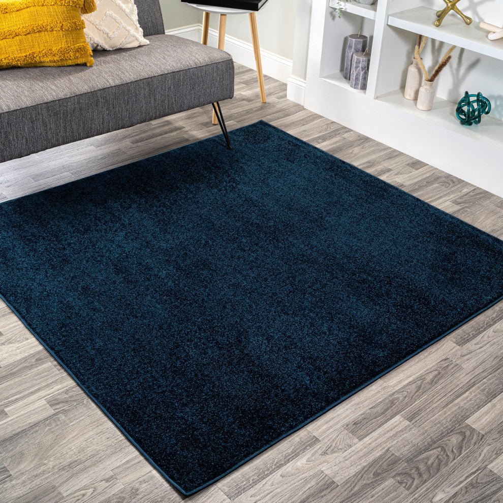 Haze Solid Low-Pile Runner Rug, Navy, 5' Square