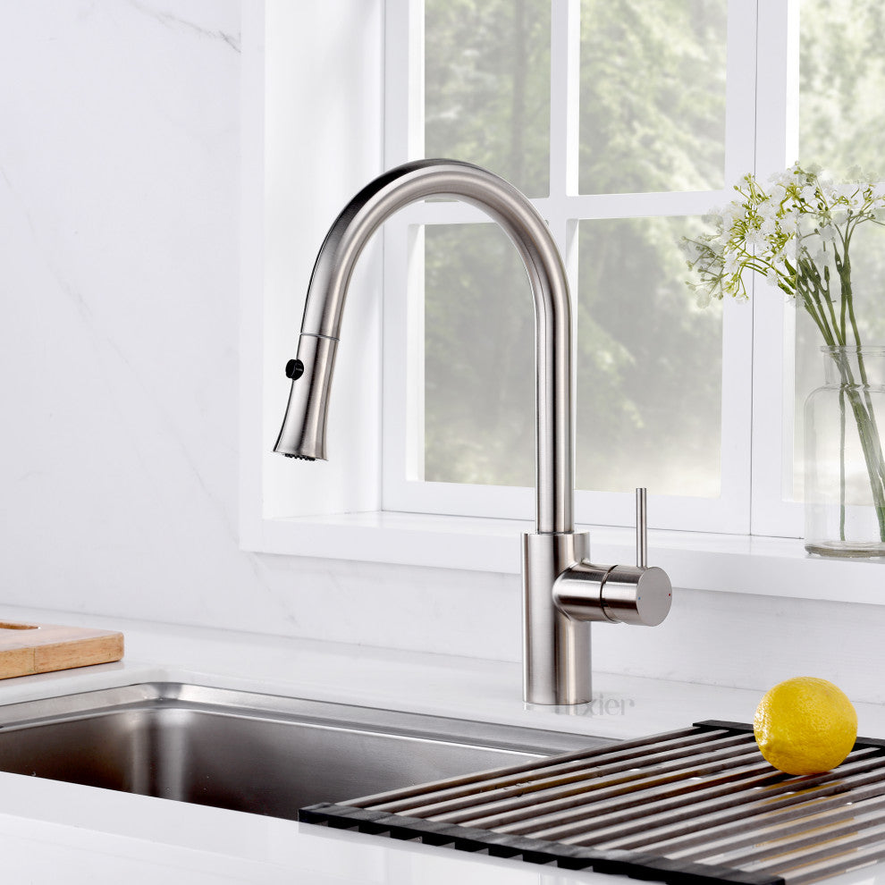 Luxier KTS11-T Single-Handle Pull-Down Sprayer Kitchen Faucet, Brushed Nickel