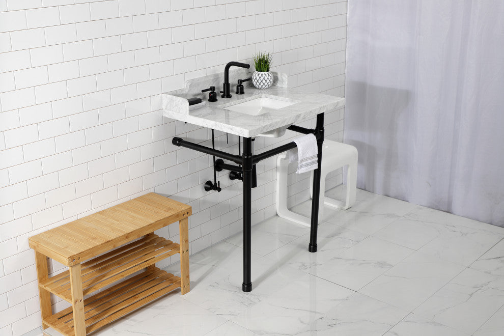 Kingston Brass LMS30M8SQ0ST 30" Carrara Marble Console Sink, Legs