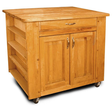 Catskill Craftsmen Deep Storage Medium Butcher Block Kitchen Cart in Natural