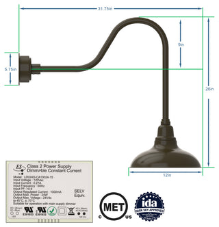 12in. Mahogany Bronze Gooseneck Barn Light with Sleek Arm