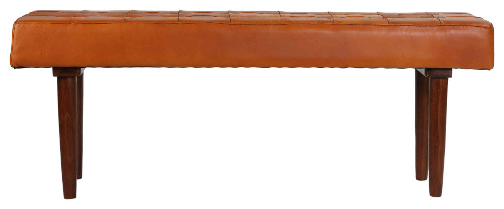 Bare Decor Edison Genuine 100% Leather Bench Ottoman, Brown