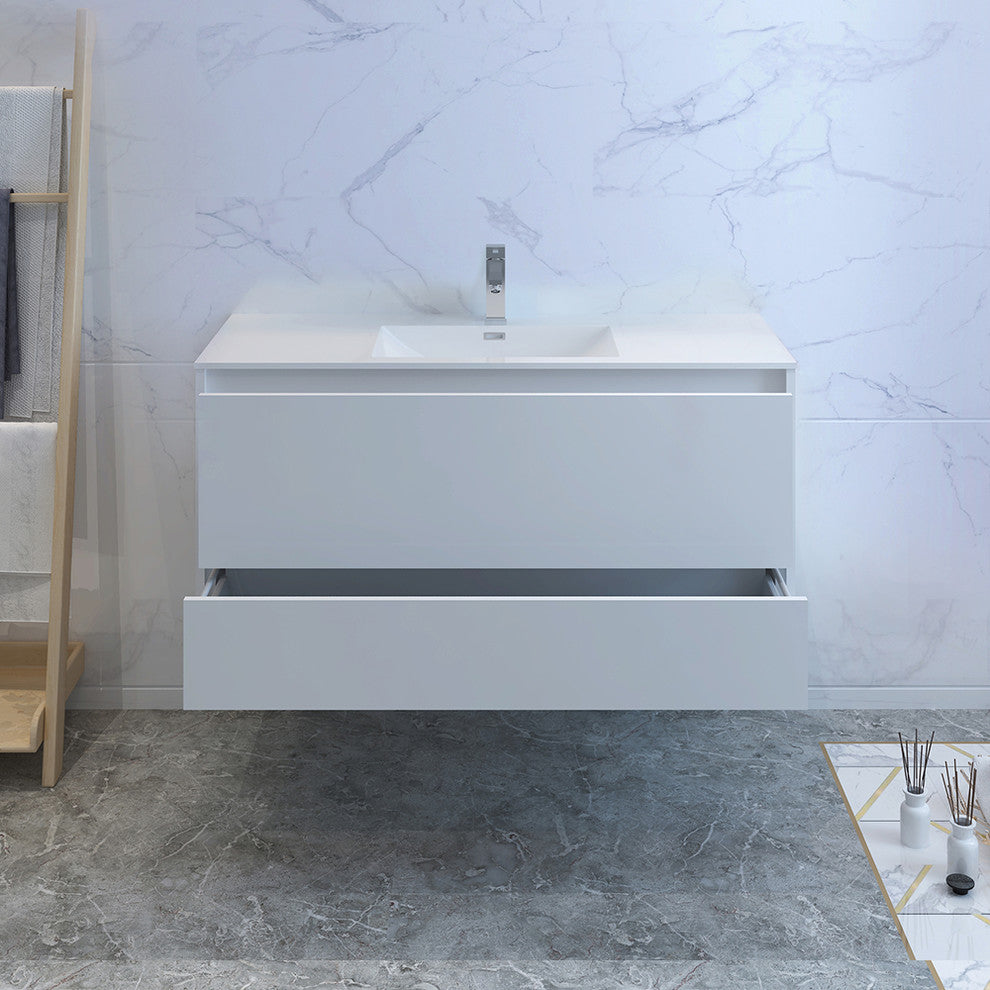 Fresca Catania 48" Gloss White Wall Hung Cabinet With Integrated Sink