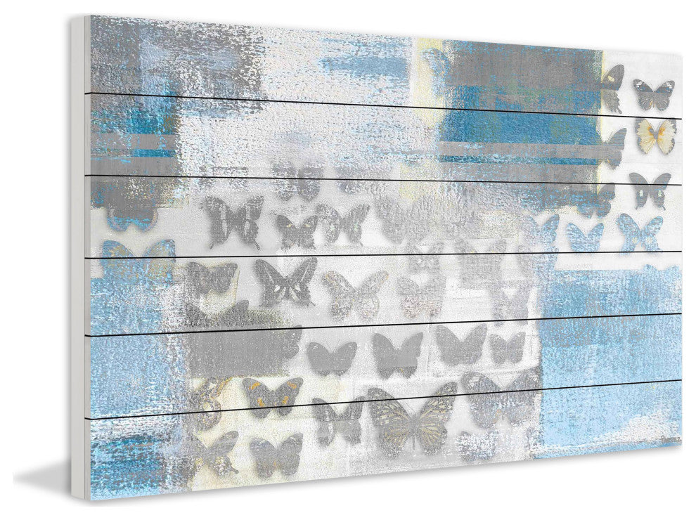 "Butterfly Frenzy" Painting Print on White Wood, 60"x40"