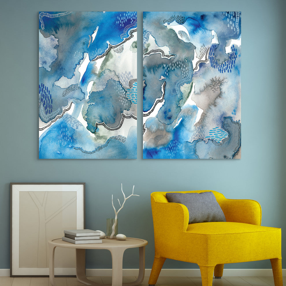 Subtle Blues Abstract Printed Wall Art on Unframed Free Floating Tempered Glass
