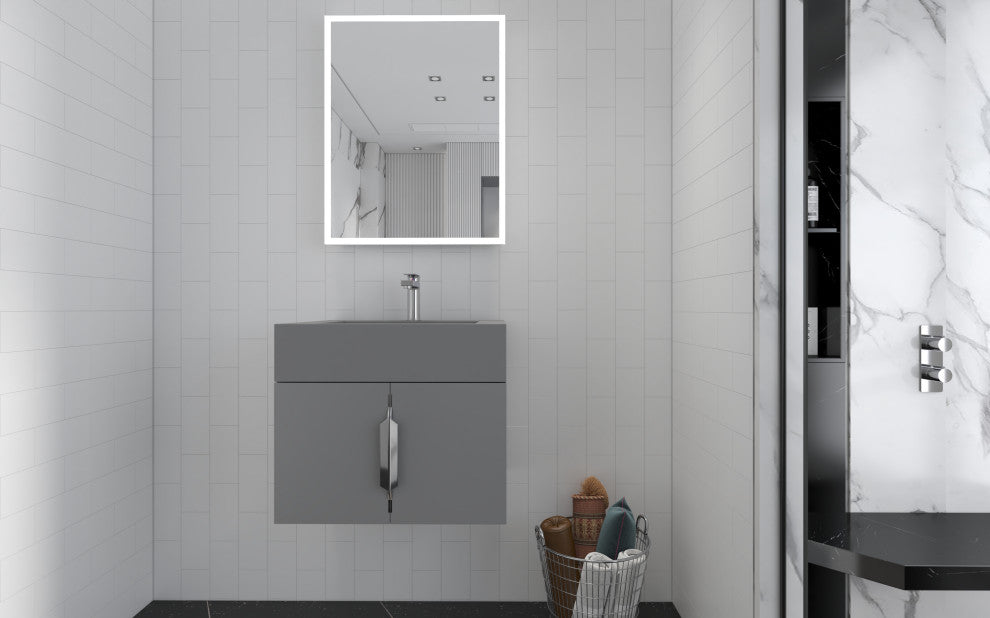 CastelloUSA Nile 24" Wall Mounted Bathroom Vanity Set, Gray, Gray Top, Chrome Handles