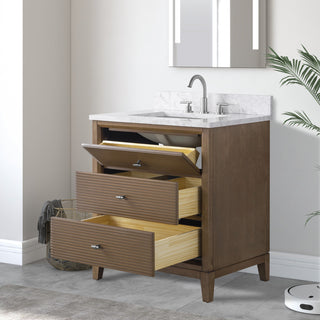 Vanity Art Bathroom Vanity with Engineered Marble Top and Sink, Walnut, 30", Brushed Nickel