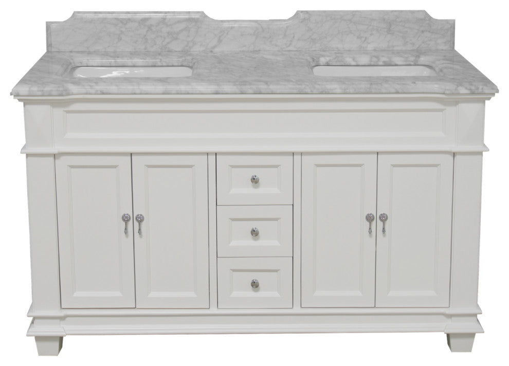 Elizabeth 60" Bathroom Vanity, Base: White, Top: Carrara Marble, Double Vanity