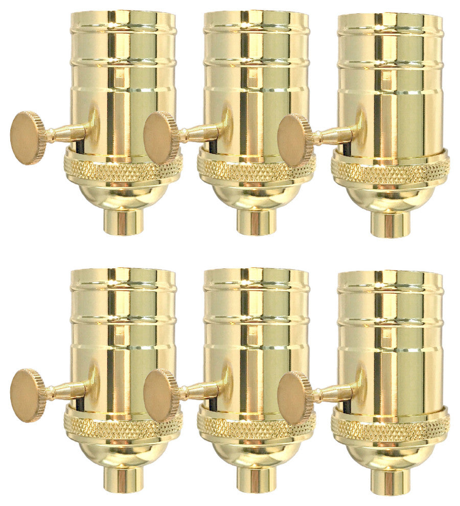 Royal Designs, Inc. 3 Way Vintage Lamp Socket, Polished Brass, Set of 6