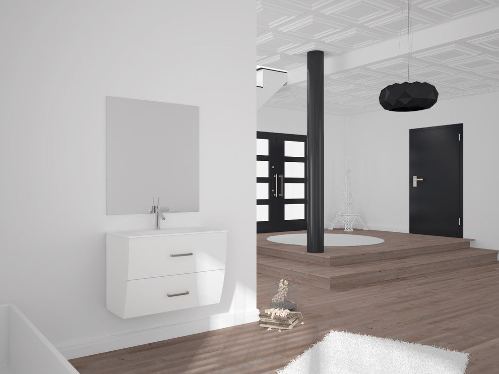 Wave Bathroom Vanity Gloss and Matte Sink Console, White, 32", Without Mirror