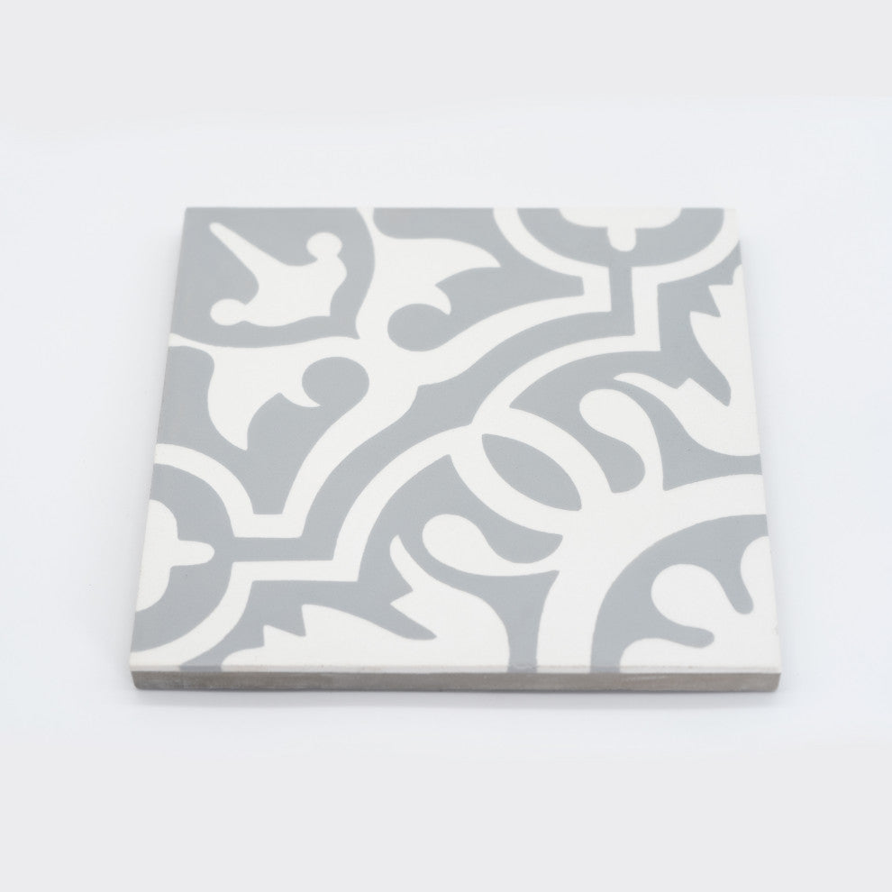 Baha Handmade Cement Tile, White/Gray, Sample