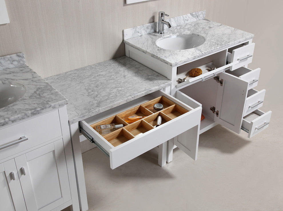 Two London 36" Single Sink Vanity Set With One Make-Up Table, White