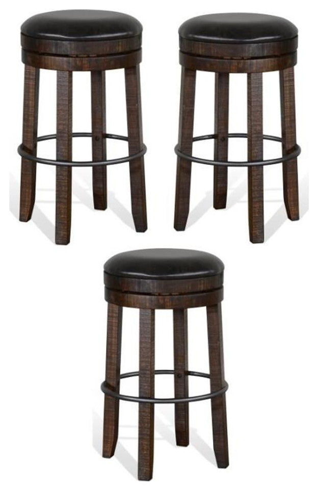 Home Square 30" Wood Backless Swivel Barstool in Tobacco Leaf - Set of 3
