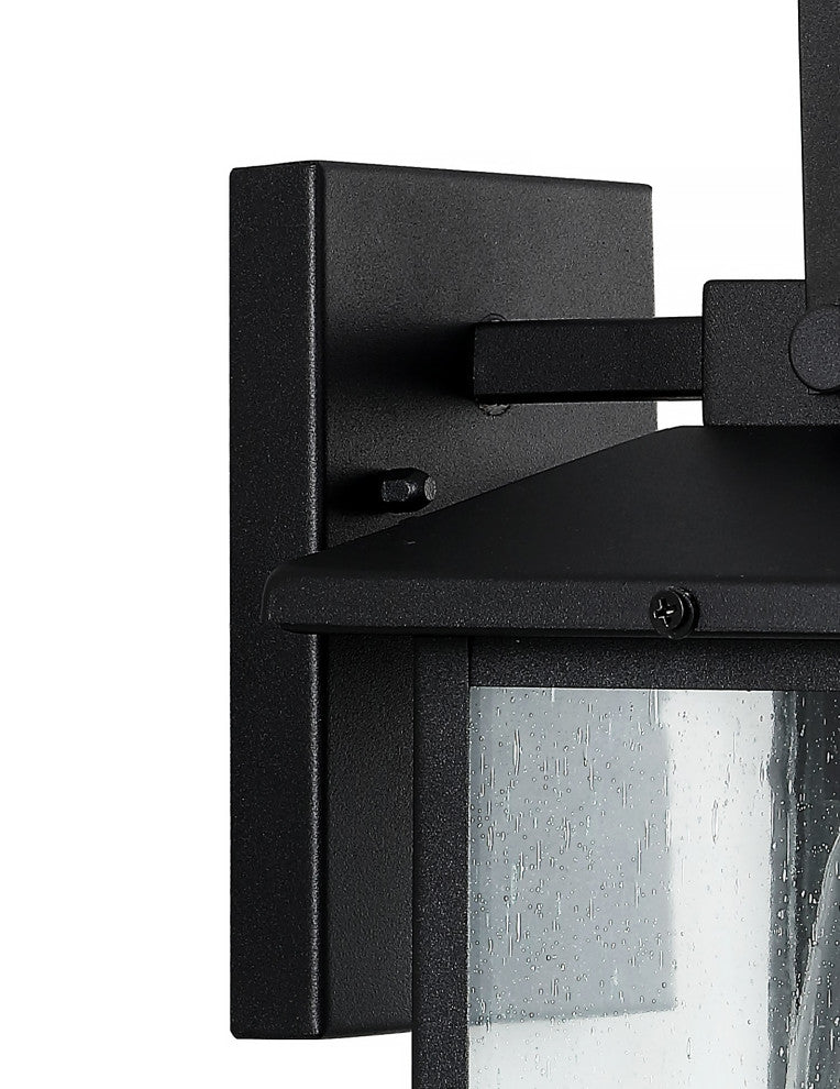 Bungalow 6.75" 1-Light Iron/Seeded Glass RusticOutdoor Lantern, Black, Set of 2