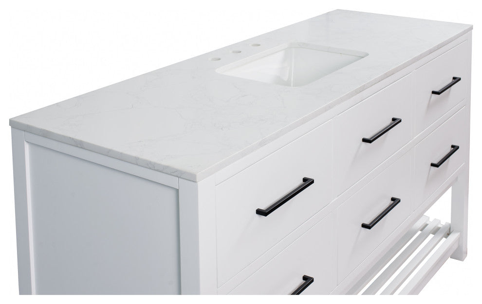 Hudson 60" Single Vanity, White, Engineered Marble