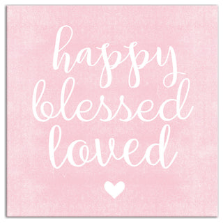 Happy Blessed Loved Pink 12x12 Canvas Wall Art