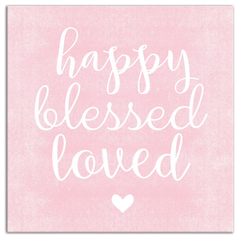 Happy Blessed Loved Pink 12x12 Canvas Wall Art