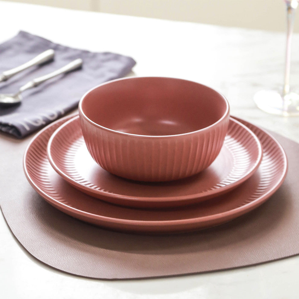 Stone Lain Logan Stoneware 24 Piece Dinnerware Set, Terracotta