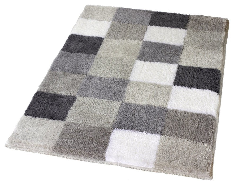 Flannel Gray Checker Pattern Rich Multi Color Plush Bathroom Rug, Caro