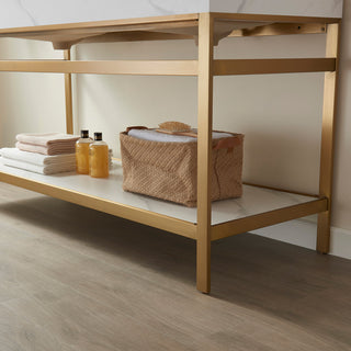 Funes Bath Vanity without Mirror, Brushed Gold Hardware, 60" Double Sink, White Stone Top