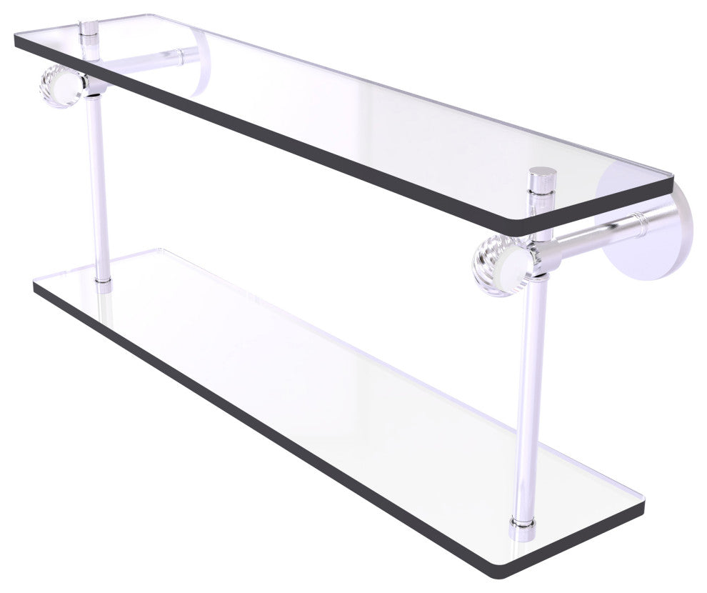 Clearview 22" Two Tiered Glass Shelf with Twisted Accents, Satin Chrome