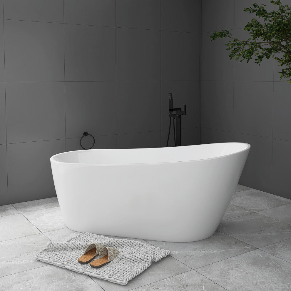 JimsMaison Acrylic Single Slipper Freestanding Soaking Bathtub, 67x31