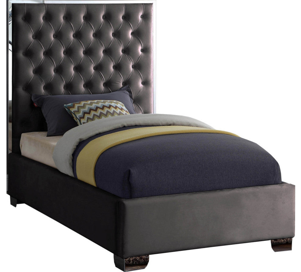 Lexi Velvet Bed, Gray, Twin