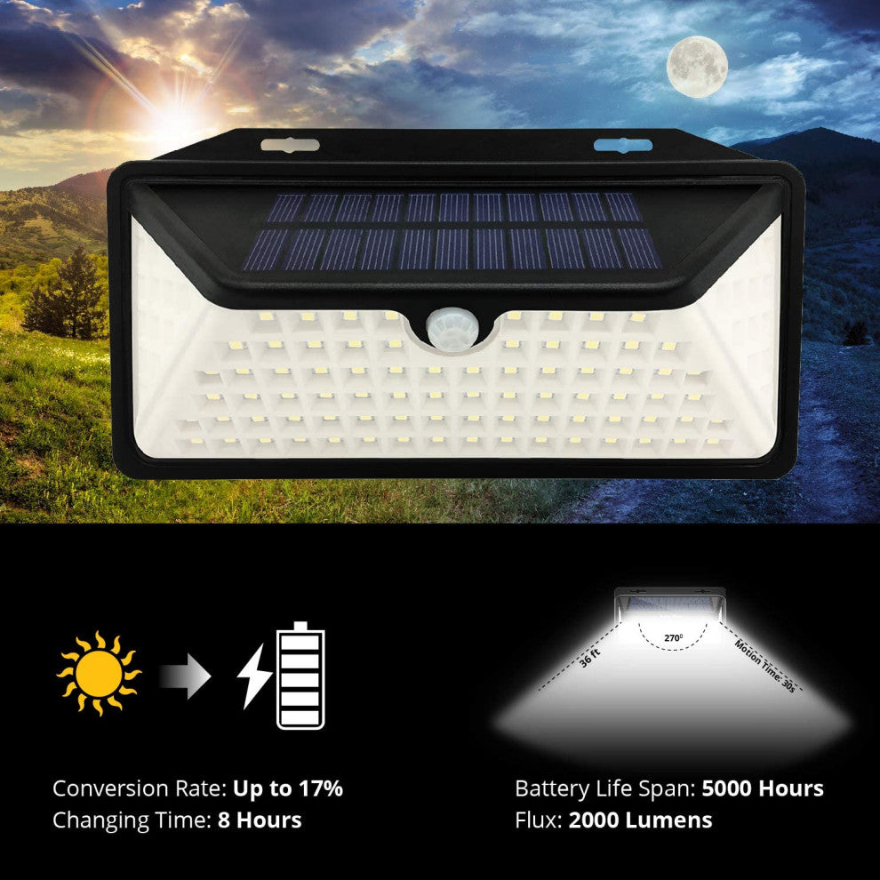 Smart Outdoor 100 LEDs Solar Light Sensor Security Light, 2 Pack