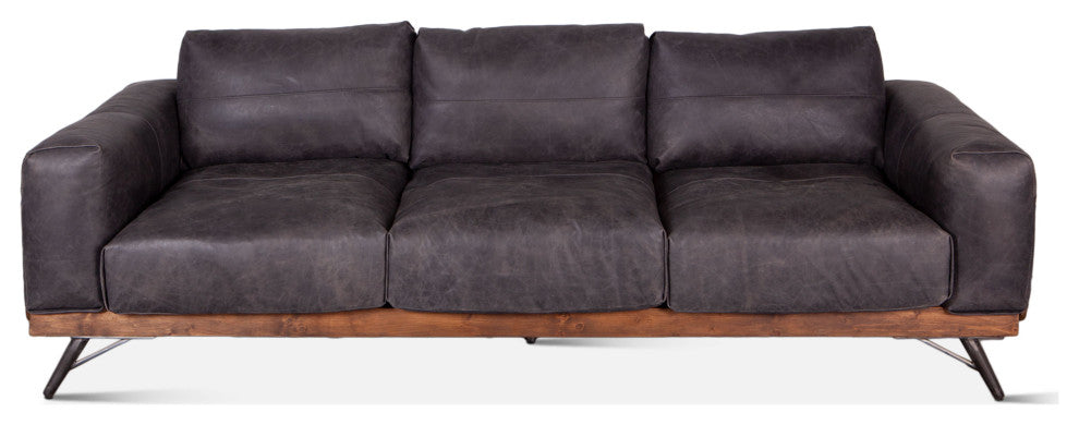 Chiavari Mid Century Antique Ebony Leather Sofa