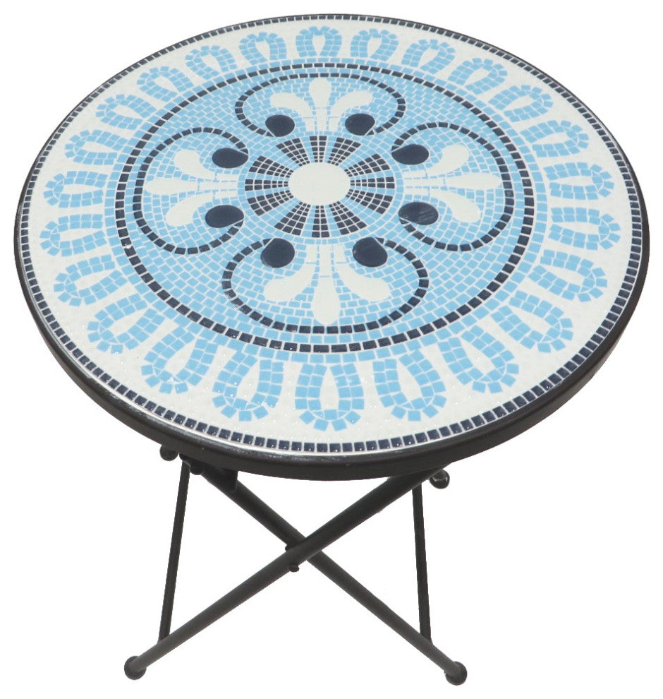 Mosaic Art Collection Accent Table with Foldable Legs, Pansies Blue, Single Tabl