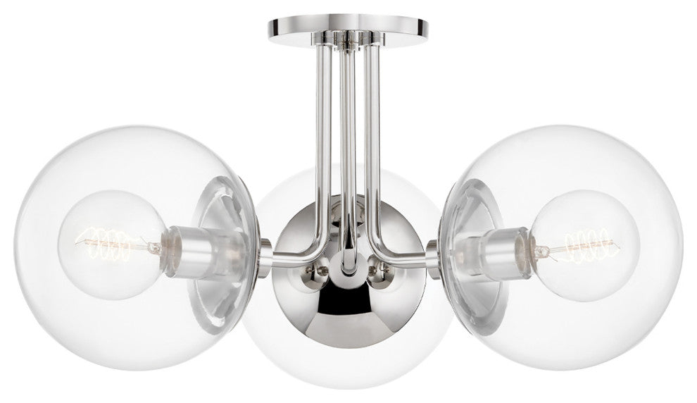 Meadow 3-Light Semi Flush, Polished Nickel Finish, Clear Glass