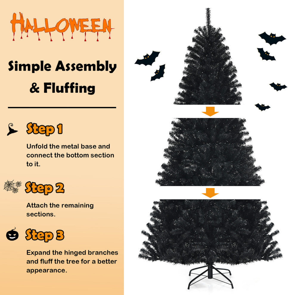 Costway 7ft Pre-lit PVC Christmas Halloween Tree Black w/ 500 Purple LED Lights
