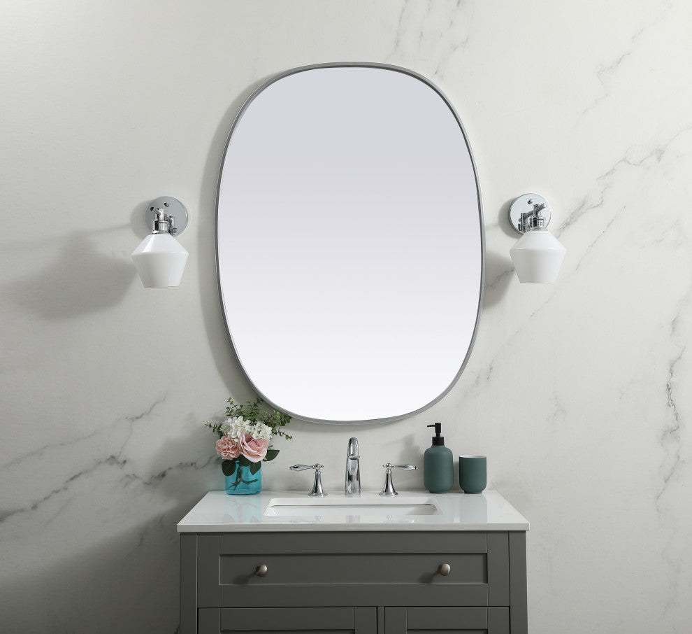 Metal Frame Oval Mirror 30X40 Inch, Silver