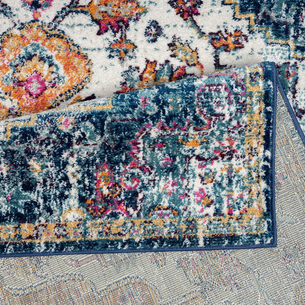 Mateo Blue Orange Boho Medallion Area Rug/Runner, 3' x 8' Runner